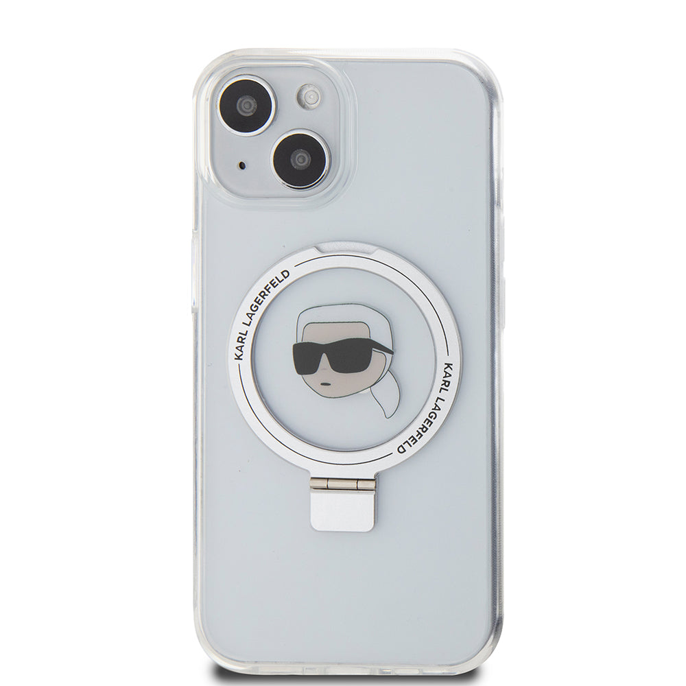 Futrola MagSafe za Apple iPhone 15, Karl Lagerfeld, Ring Stand Karl's Head, Bijela