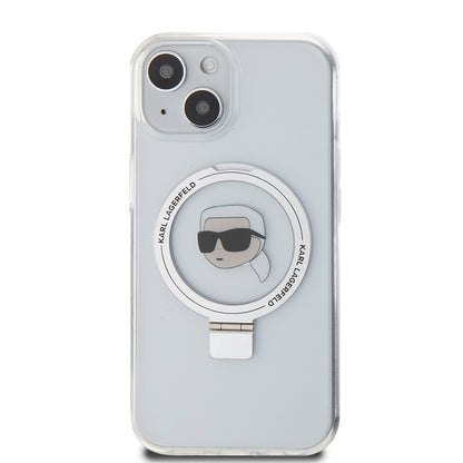 Futrola MagSafe za Apple iPhone 15, Karl Lagerfeld, Ring Stand Karl's Head, Bijela