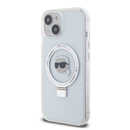 Futrola MagSafe za Apple iPhone 15, Karl Lagerfeld, Ring Stand Karl's Head, Bijela