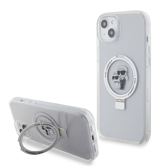 MagSafe futrola za Apple iPhone 15 Plus, Karl Lagerfeld, Ringstand Karl and Choupette, Bijela