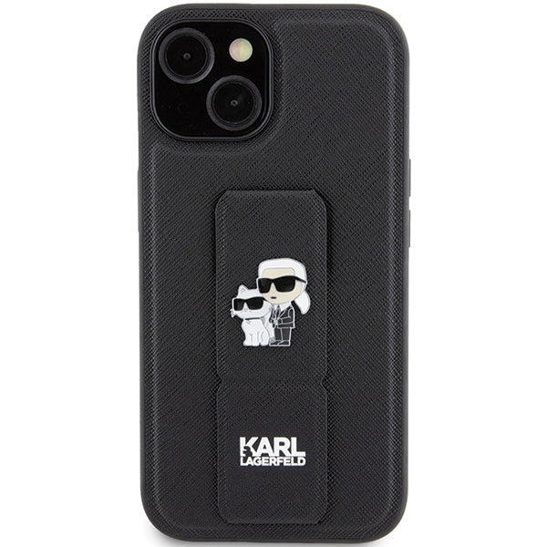 MagSafe futrola za Apple iPhone 15, Karl Lagerfeld, Saffiano Gripstand Karl & Choupette, Crna