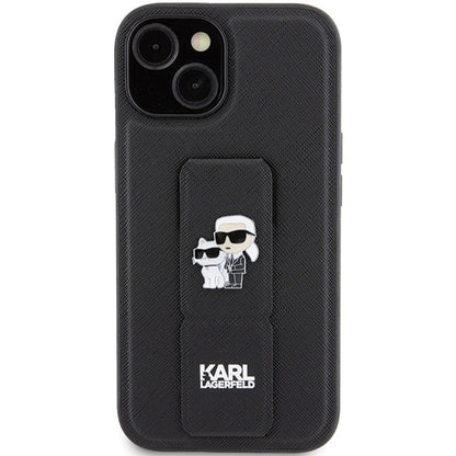 MagSafe futrola za Apple iPhone 15, Karl Lagerfeld, Saffiano Gripstand Karl & Choupette, Crna