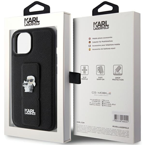 MagSafe futrola za Apple iPhone 15, Karl Lagerfeld, Saffiano Gripstand Karl & Choupette, Crna