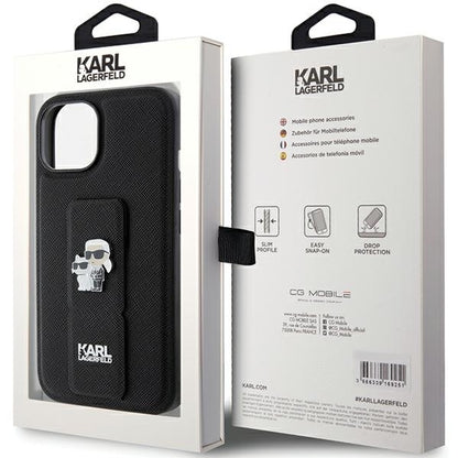 MagSafe futrola za Apple iPhone 15, Karl Lagerfeld, Saffiano Gripstand Karl & Choupette, Crna