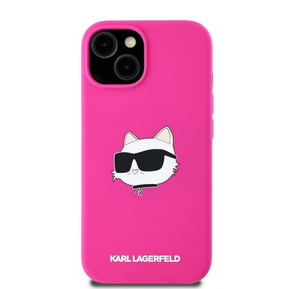 MagSafe futrola za Apple iPhone 15, Karl Lagerfeld, Silikonska Choupette's Head, Fuksija