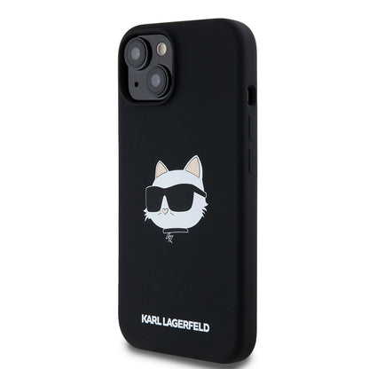 Futrola MagSafe za Apple iPhone 15, Karl Lagerfeld, Silikonska Choupette's Head, Crna