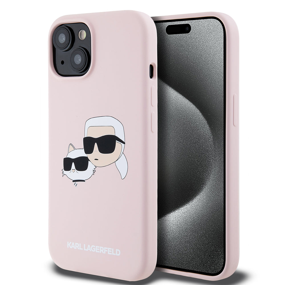 MagSafe futrola za Apple iPhone 15, Karl Lagerfeld, Silikon Karl & Choupette's Heads, Roza