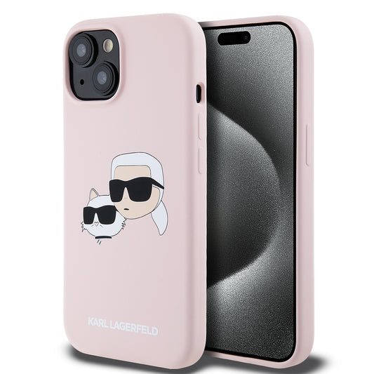 MagSafe futrola za Apple iPhone 15, Karl Lagerfeld, Silikon Karl & Choupette's Heads, Roza