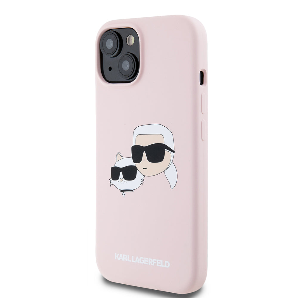 MagSafe futrola za Apple iPhone 15, Karl Lagerfeld, Silikon Karl & Choupette's Heads, Roza
