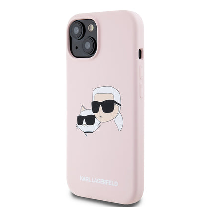 MagSafe futrola za Apple iPhone 15, Karl Lagerfeld, Silikon Karl & Choupette's Heads, Roza