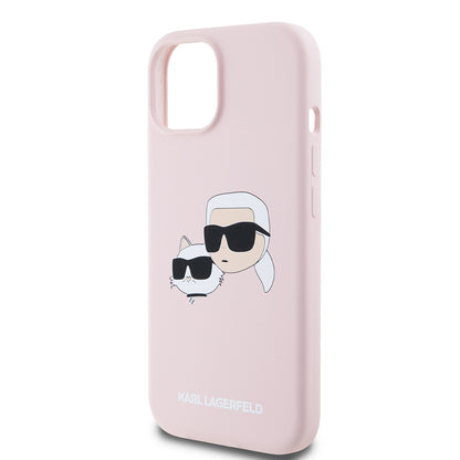 MagSafe futrola za Apple iPhone 15, Karl Lagerfeld, Silikon Karl & Choupette's Heads, Roza