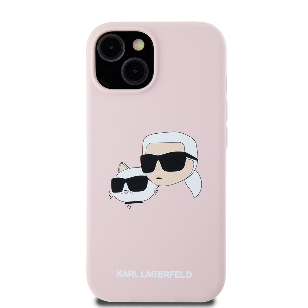 MagSafe futrola za Apple iPhone 15, Karl Lagerfeld, Silikon Karl & Choupette's Heads, Roza