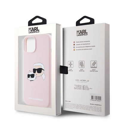 MagSafe futrola za Apple iPhone 15, Karl Lagerfeld, Silikon Karl & Choupette's Heads, Roza