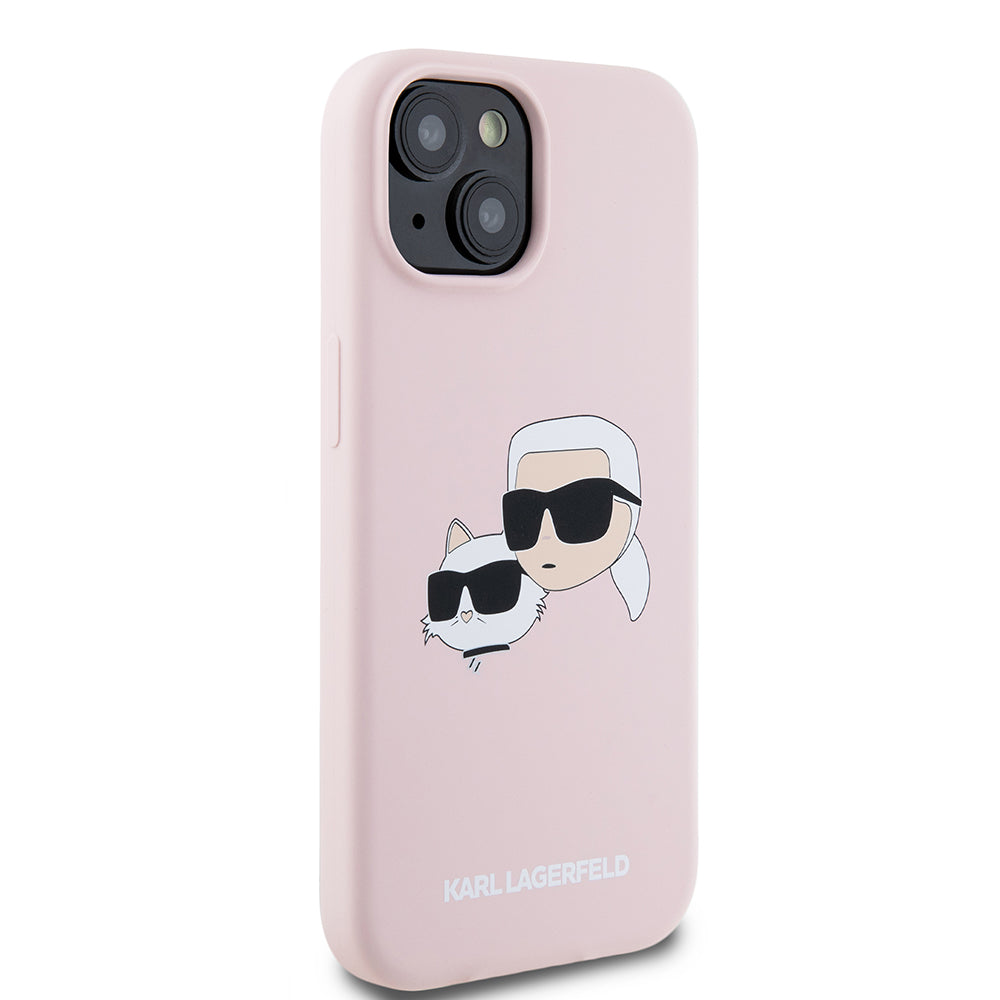 MagSafe futrola za Apple iPhone 15, Karl Lagerfeld, Silikon Karl & Choupette's Heads, Roza