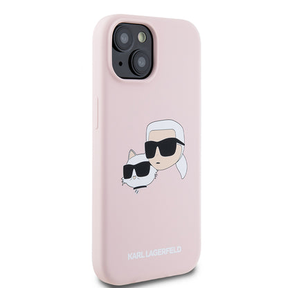 MagSafe futrola za Apple iPhone 15, Karl Lagerfeld, Silikon Karl & Choupette's Heads, Roza