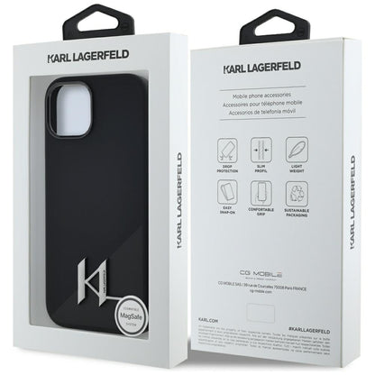 Futrola MagSafe za Apple iPhone 15, Karl Lagerfeld, Silicone Shadow Metal Initial, Crna