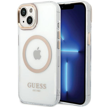 Futrola MagSafe za Apple iPhone 15 Plus, Guess, Metal Outline, Zlatna