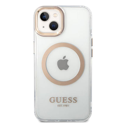 Futrola MagSafe za Apple iPhone 15 Plus, Guess, Metal Outline, Zlatna
