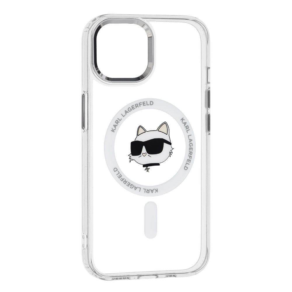 Husa MagSafe za Apple iPhone 15 Plus, Karl Lagerfeld, IML Metal Choupette's Head, Bijela
