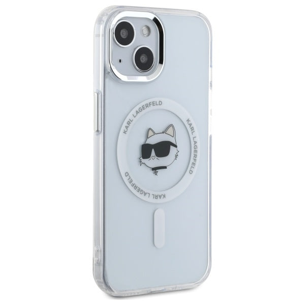 Husa MagSafe za Apple iPhone 15 Plus, Karl Lagerfeld, IML Metal Choupette's Head, Bijela