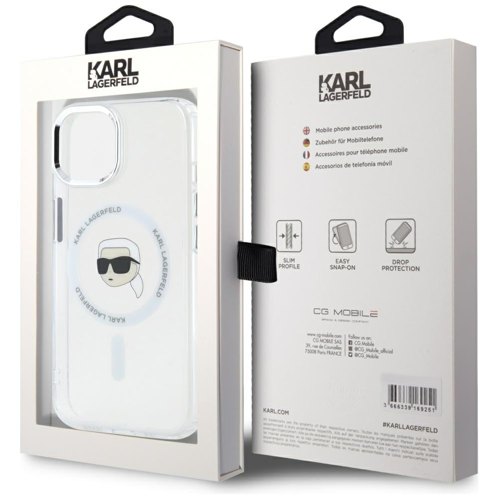 MagSafe futrola za Apple iPhone 15 Plus, Karl Lagerfeld, IML Metal Karl's Head, Bijela