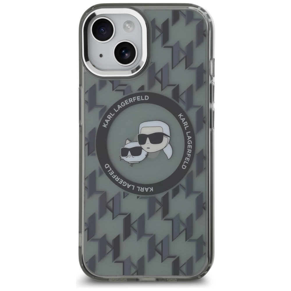 Futrola MagSafe za Apple iPhone 15 Plus, Karl Lagerfeld, IML Monogram Karl & Choupette's Heads, Crna
