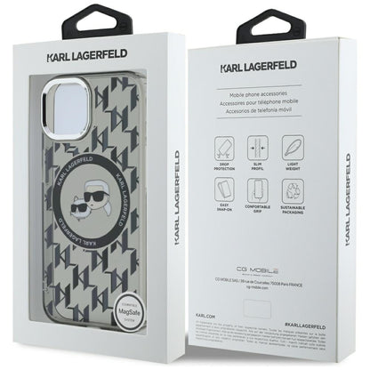 Futrola MagSafe za Apple iPhone 15 Plus, Karl Lagerfeld, IML Monogram Karl & Choupette's Heads, Crna