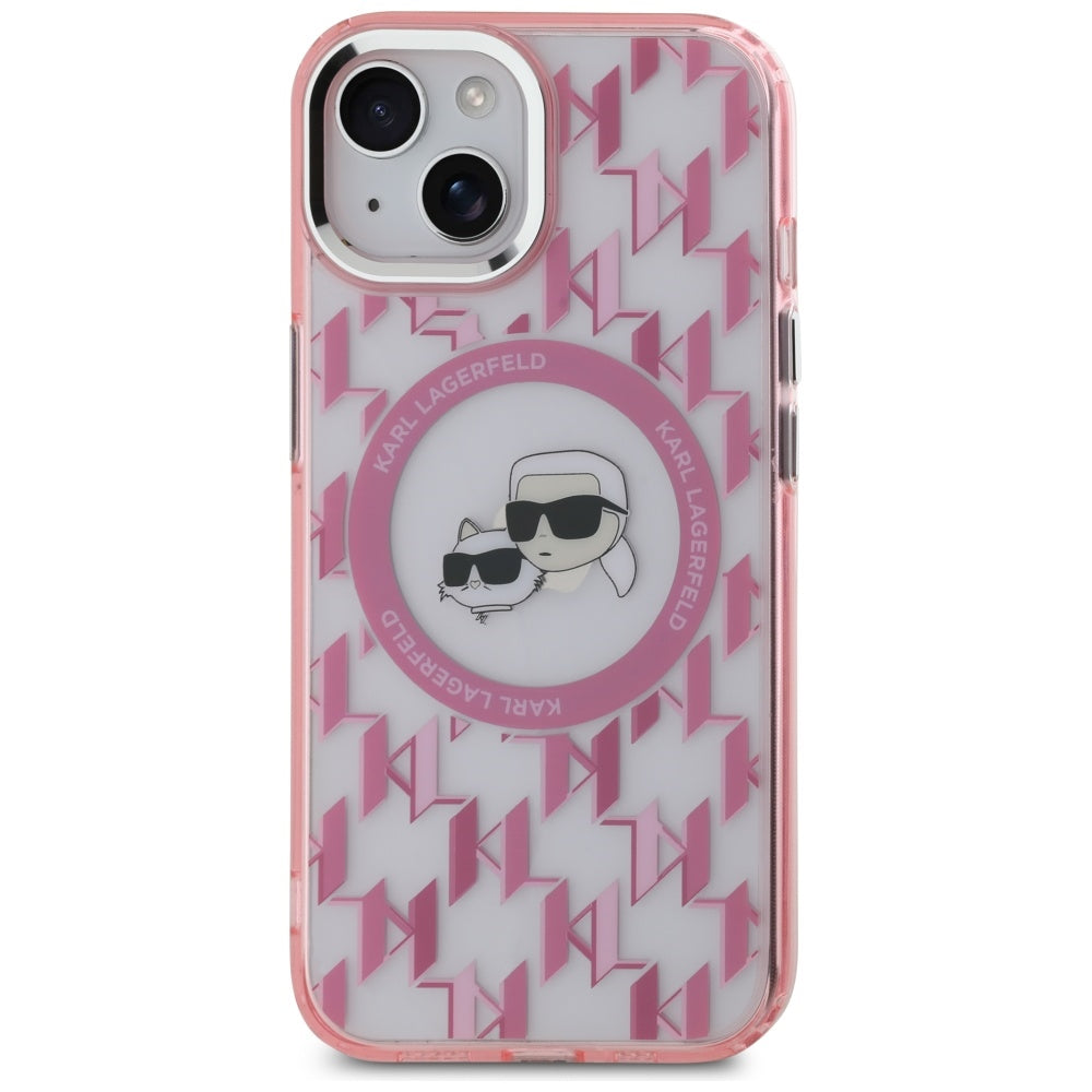 Futrola MagSafe za Apple iPhone 15 Plus, Karl Lagerfeld, IML Monogram Karl & Choupette's Heads, Roza