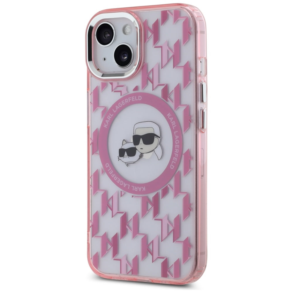 Futrola MagSafe za Apple iPhone 15 Plus, Karl Lagerfeld, IML Monogram Karl & Choupette's Heads, Roza