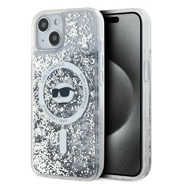 Husa MagSafe za Apple iPhone 15 Plus, Karl Lagerfeld, Liquid Glitter Choupette's Head, Prozirna