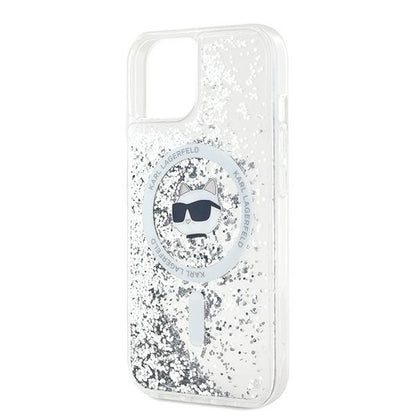 Husa MagSafe za Apple iPhone 15 Plus, Karl Lagerfeld, Liquid Glitter Choupette's Head, Prozirna