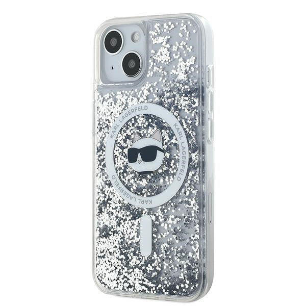 Husa MagSafe za Apple iPhone 15 Plus, Karl Lagerfeld, Liquid Glitter Choupette's Head, Prozirna