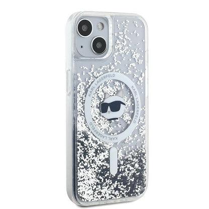 Husa MagSafe za Apple iPhone 15 Plus, Karl Lagerfeld, Liquid Glitter Choupette's Head, Prozirna