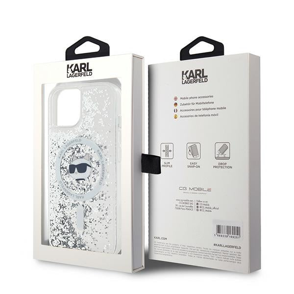 Husa MagSafe za Apple iPhone 15 Plus, Karl Lagerfeld, Liquid Glitter Choupette's Head, Prozirna