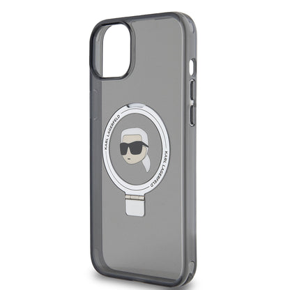 Futrola MagSafe za Apple iPhone 15 Plus, Karl Lagerfeld, Ring Stand Karl's Head, Crna