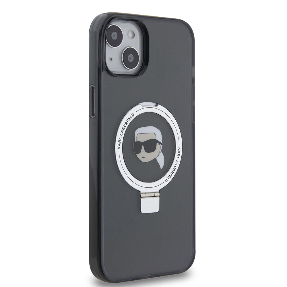 Futrola MagSafe za Apple iPhone 15 Plus, Karl Lagerfeld, Ring Stand Karl's Head, Crna