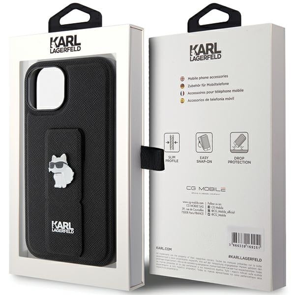 MagSafe futrola za Apple iPhone 15 Plus, Karl Lagerfeld, Saffiano Gripstand Choupette, Crna