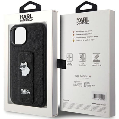 MagSafe futrola za Apple iPhone 15 Plus, Karl Lagerfeld, Saffiano Gripstand Choupette, Crna