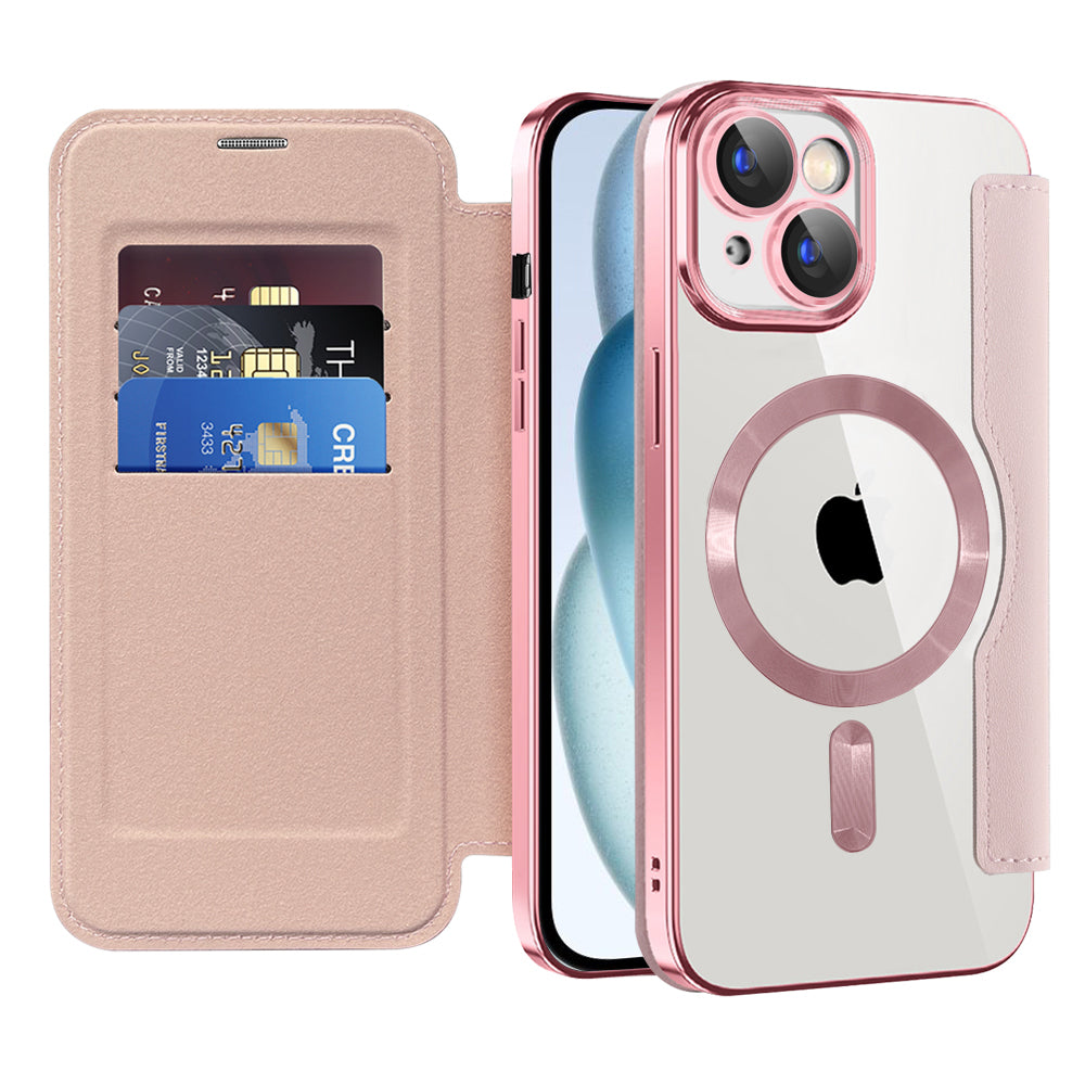 MagSafe futrola za Apple iPhone 15 Plus, Techsuit, SmartMag Book, Roza