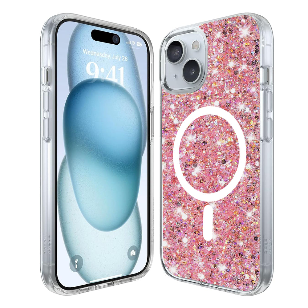 MagSafe maska za Apple iPhone 15 Plus, Techsuit, Sparkly Glitter, Magenta