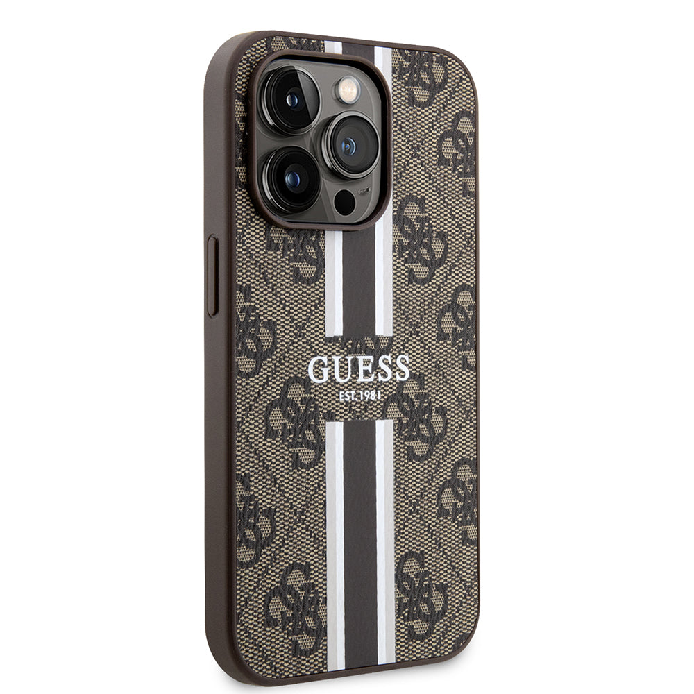 MagSafe futrola za Apple iPhone 15 Pro, Guess, 4G Printed Stripes, smeđa