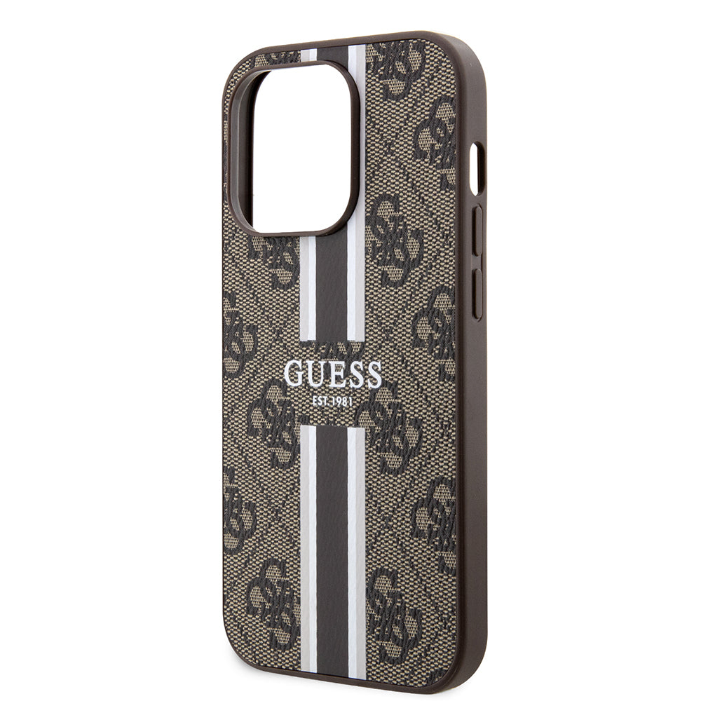 MagSafe futrola za Apple iPhone 15 Pro, Guess, 4G Printed Stripes, smeđa