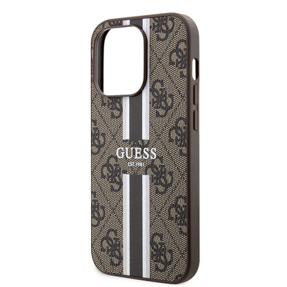 MagSafe futrola za Apple iPhone 15 Pro, Guess, 4G Printed Stripes, smeđa