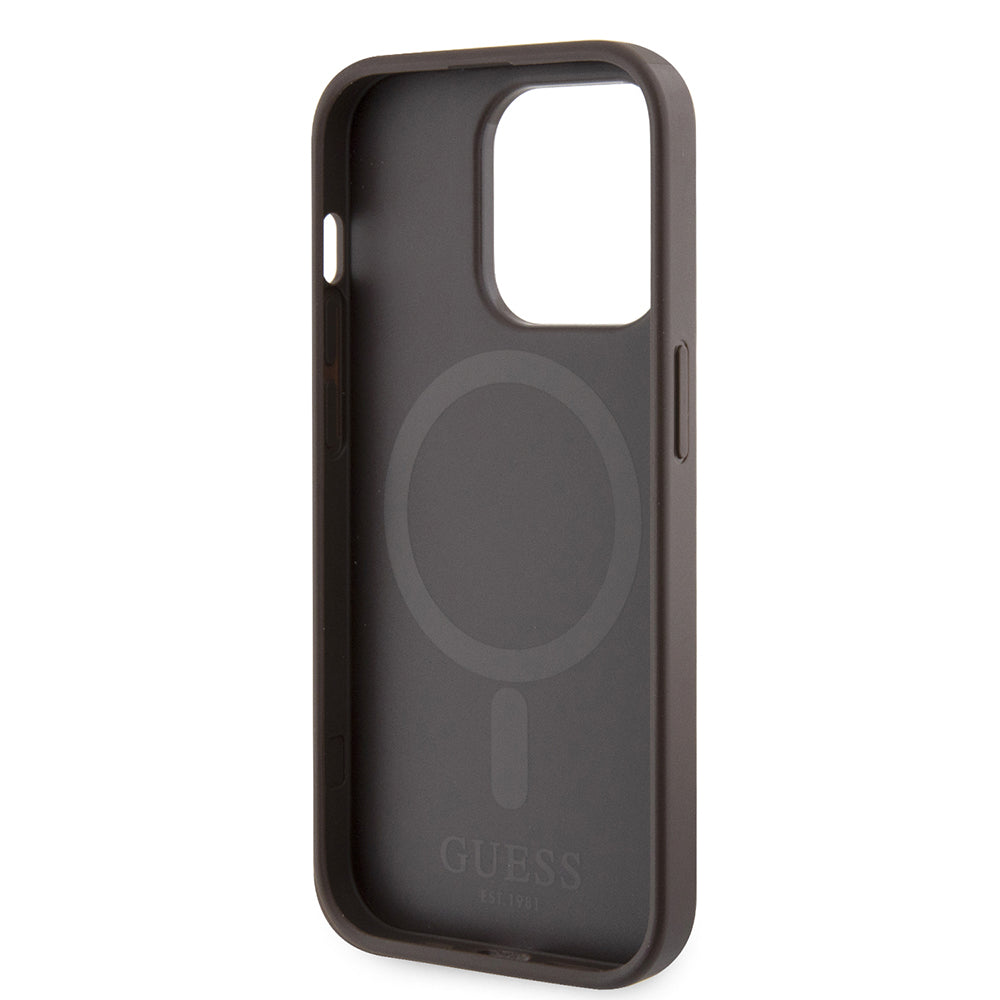 MagSafe futrola za Apple iPhone 15 Pro, Guess, 4G Printed Stripes, smeđa