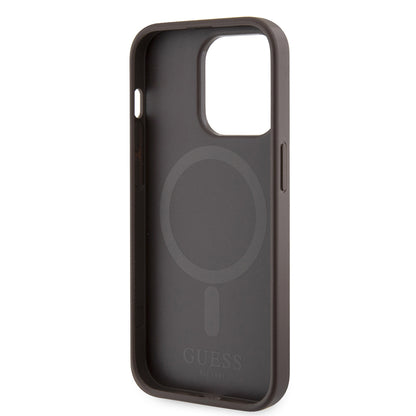MagSafe futrola za Apple iPhone 15 Pro, Guess, 4G Printed Stripes, smeđa