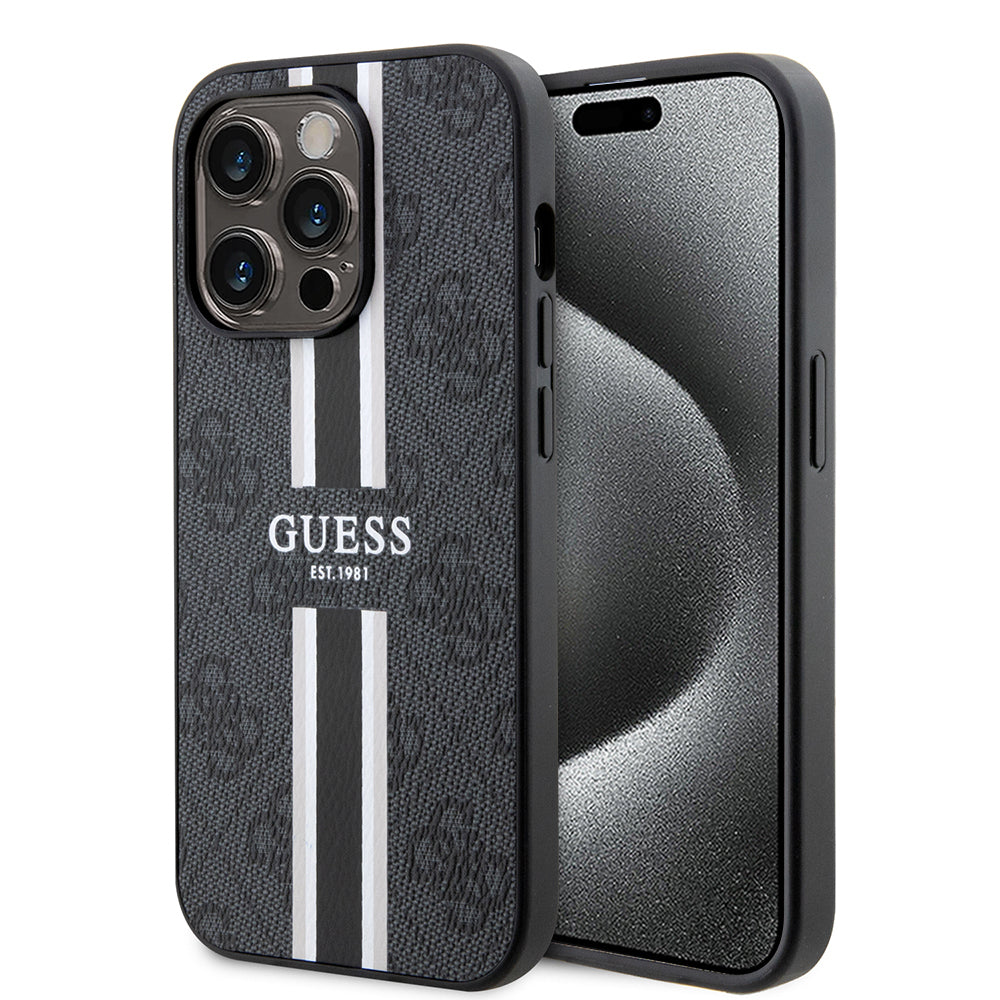 MagSafe futrola za Apple iPhone 15 Pro, Guess, 4G Printed Stripes, Crna