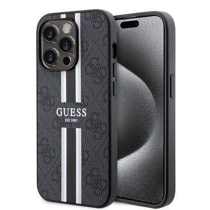 MagSafe futrola za Apple iPhone 15 Pro, Guess, 4G Printed Stripes, Crna