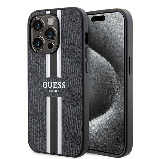 MagSafe futrola za Apple iPhone 15 Pro, Guess, 4G Printed Stripes, Crna
