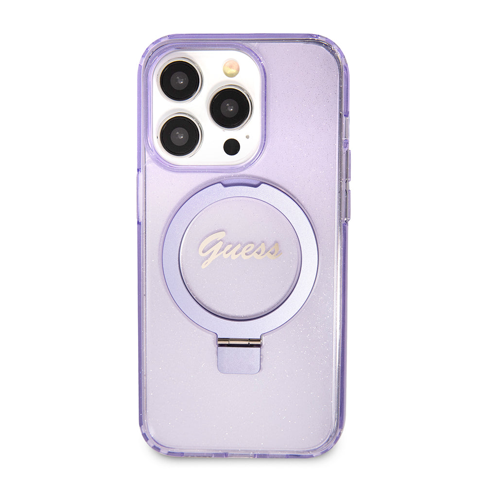 Futrola MagSafe za Apple iPhone 15 Pro, Guess, IML Ring Stand Glitter, Ljubičasta