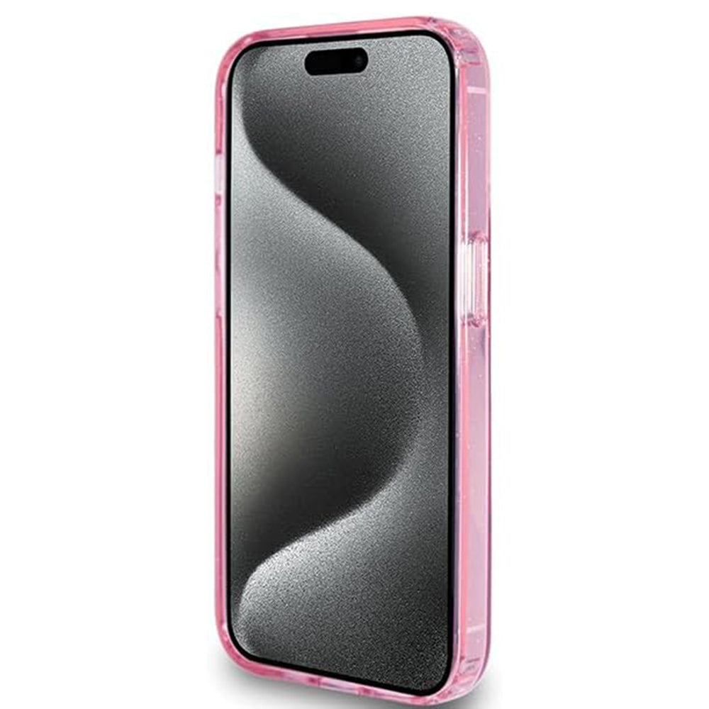 Futrola MagSafe za Apple iPhone 15 Pro, Guess, IML Ring Stand Glitter, Roza